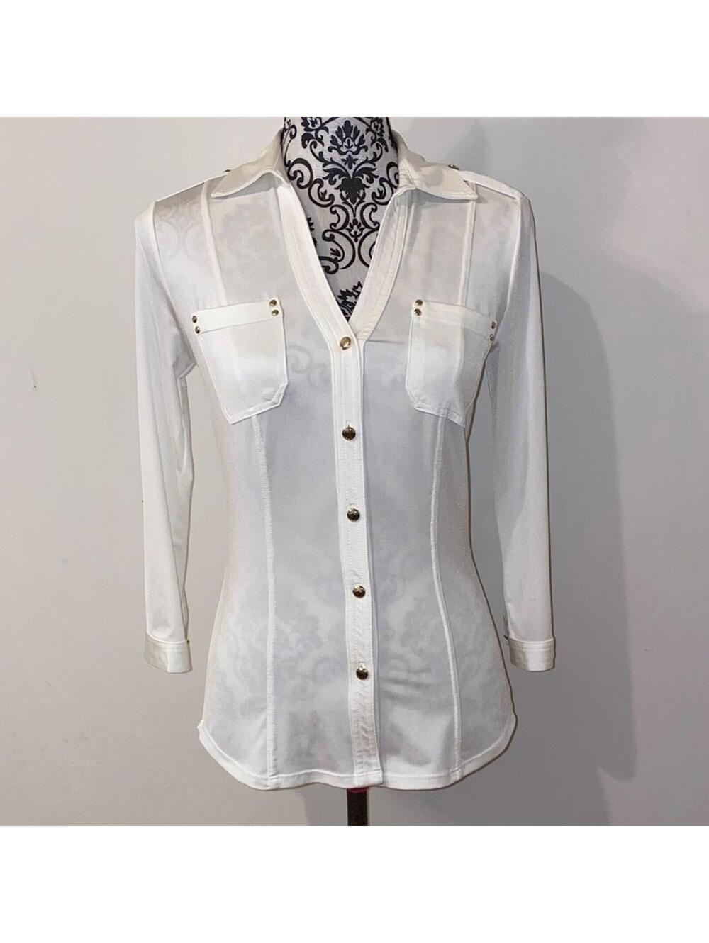 NWOT! Y2K Cache Elegant White Button Down Convertible Sleeve Shirt Size XS